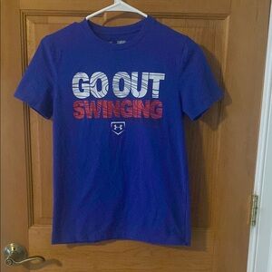 Under Armour Youth Medium 10-12 Loose Fit Short Sleeve Blue Baseball Shirt